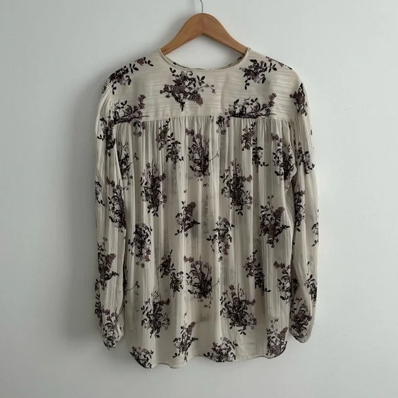 Aritzia Wilfred Floral Flowy Purple Cream Blouse - Picture 8 of 12